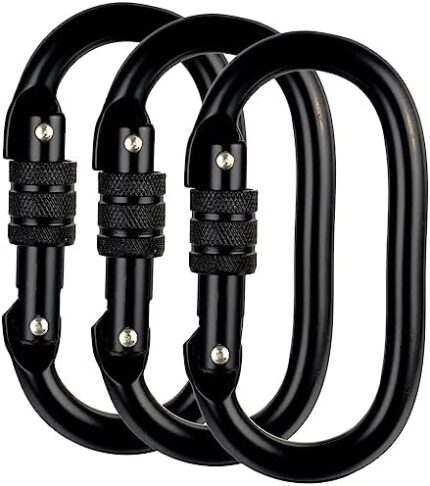Carabiner Clips,Screw Locking Heavy Duty Safety Caribeener Clips Carabiner Keychain,for Suitcase Luggage Travel Baggage Backpack (O-Shaped, Large 4.33” Size, Black, 3 Pack)
