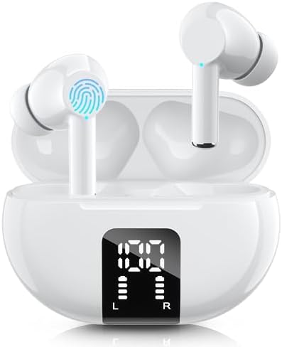 Carego Wireless Ear Buds Bluetooth Earbuds, 60H Playtime LED Power Display, Bluetooth 5.3 Headphone with Mic, Noise Cancellation Stereo Sound, IPX5 Earphone for iPhone/Samsung/Android/iOS