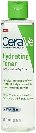 CeraVe Hydrating Toner for Face Non-Alcoholic with Hyaluronic Acid, Niacinamide, and Ceramides for Sensitive Dry Skin, Fragrance-Free Non Comedogenic, Full Size, 6.8 Fl Oz