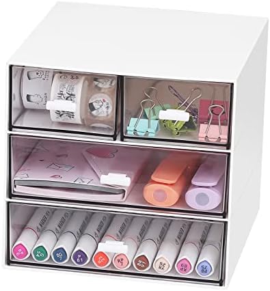 Comix Desk Organizer with Drawer, Desk Storage Box with 4 drawers, Plastic Office Stationery Supplies Organizers, Desktop Organizer for Office School Home (White)
