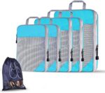 Compression Packing Cubes for Travel, 6 Piece Expandable Luggage Organizers Accessories - 5 Lightweight Mesh Storage Bags and 1 Shoe Bag for Trip, Fitness, Home Storage (Blue)