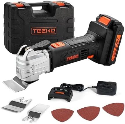Cordless Oscillating Multi-Tool TEENO,Multifunction Oscillating Multi Tool with 20V 2Ah Lithium-Ion,5000-18000 RPM,6 Variable Speed,3.2° Oscillation Angle,for Sawing, Cutting, Sanding (One Battery)