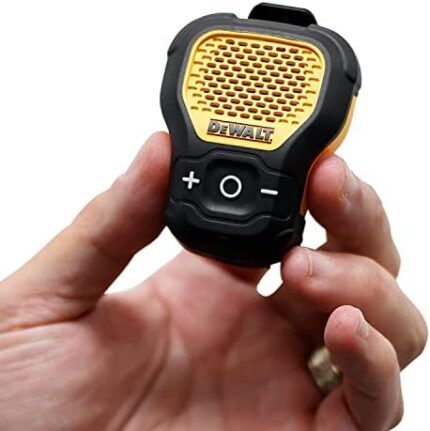 DEWALT Wearable Bluetooth Speaker — Magnetic Clip-On Wireless Jobsite Pro Water-Resistant Portable Speaker — Built-in Mic for Hands-Free Music and Calls,Black