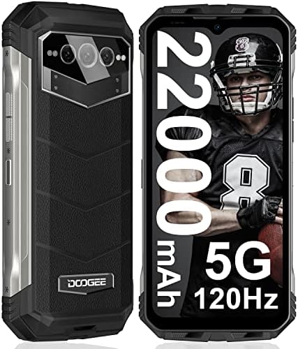 DOOGEE V MAX (2023) 5G Rugged Smartphone, 22000mAh 20GB+256GB Android 12 Phones Unlocked, 120Hz 6.58" Rugged Cell Phone, Dual Hi-res Speakers, 108MP Main Camera, Night Vision, NFC, OTG