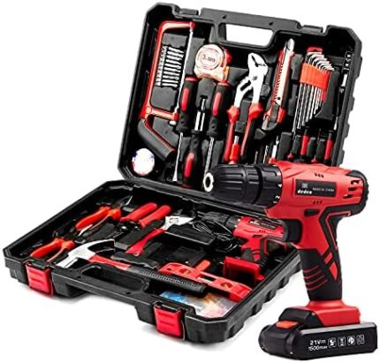 Dedeo Tool Set with Drill, Cordless Hammer Drill Tool Kit 110Pcs Household Power Tools Drill Set with 21V Li-Ion Battery & Charger for Home Tool Kit