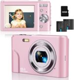 Digital Camera Auto Focus Point and Shoot Camera, FHD 1080P 48MP Kids Camera with 32GB Memory Card,16X Zoom Vlogging Camera Small Digital Cameras for Kids Teenagers Students, Pink
