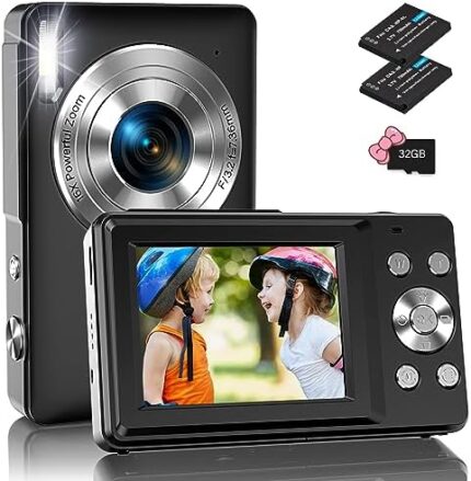 Digital Camera, FHD 1080P Digital Camera for Kids with 32GB Card, 16X Zoom, 2 Batteries, 44MP Compact Point and Shoot Cameras Portable Small Digital Camera for Teens, Students, Boys Girls (Black)