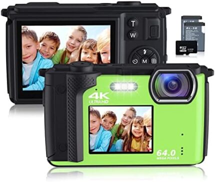 Digital Camera for Photography NIKICAM 4K 64MP Vlogging Camera for YouTube with 32GB SD Card, Selfie Dual Screens Point and Shoot Camera with WiFi, 16X Zoom Compact Camera for Beginners-Green2