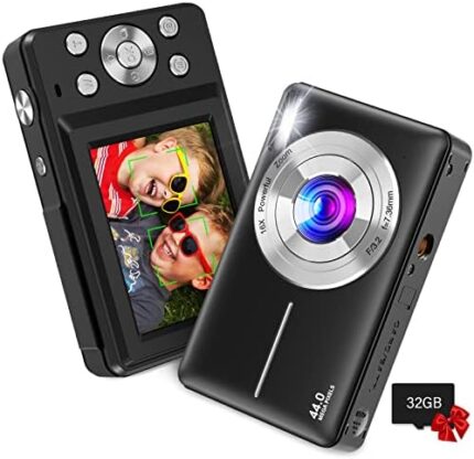 Digital Camera,Kids Camera with 32GB Card,Nsoela FHD 1080P 44MP Compact Vlogging Camera,Point and Shoot Camera 16X Digital Zoom, Portable Mini Kids Camera for Teens Students (Black)