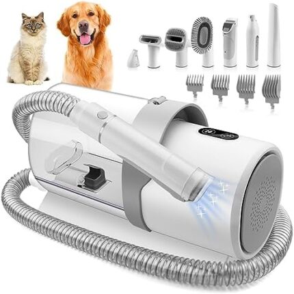 Dog Grooming Kit for Pet Including 4 Hair Clipper Combs 2.5L Vacuum Cleaner and 7 Pet Grooming Tools for Shedding, Low Noise 300W for Home Cleanning
