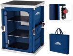 EAGLE PEAK Outdoor Camping Pop Up Folding Table with Large 3-Tier Storage Organizer and Side Pockets, Easy Set Up Portable Lightweight Aluminum Camping Kitchen, Blue
