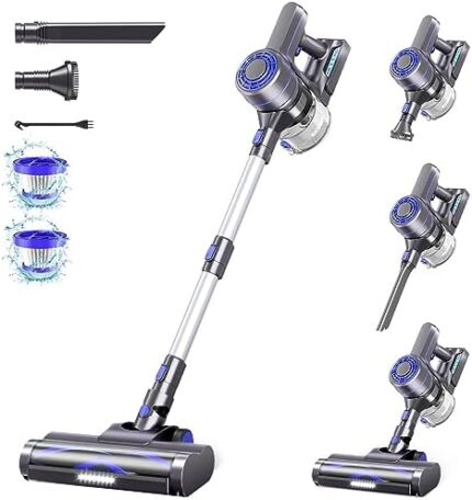 EICOBOT Cordless Vacuum Cleaner, 23Kpa Powerful Suction Vacuum, 4 in 1 Lightweight Cordless Stick Vacuum with 35 Min Runtime Detachable Battery, Cordless Vacuum for Hardwood Floor Pet Hair, Blue