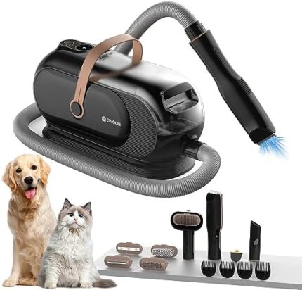 EINOOR Pet Grooming Kit,3L Dog Hair Vacuum Suction 99% Pet Hair,7 Pet Grooming Tools,4 Limit Combs, Storage Bag,Quiet Pet Vacuum Groomer,Low Noise Design-Black