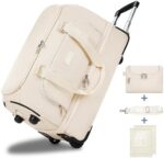 ETRONIK Rolling Weekender Bags, Wheeled Duffel Bag with Wet Pocket and Shoes Compartment, Waterproof Carry on Overnight Bag with Toiletry Bag for Women Men for Business Travel, Beige