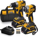 EWORK Cordless Drill and Impact Driver Set - 21V Brushless Compact Power Tool Combo Kits Power Impact Drill Set- Electric Drill with (2) 2.0Ah Batteries, Fast Charger, Tool Bag