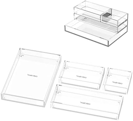 EXPUTRAN Acrylic Desk Organizer for Office or Home, Stackable 4-Pack, Accessory Acrylic Tray/Half Accessory Tray/Small Tray, Clear