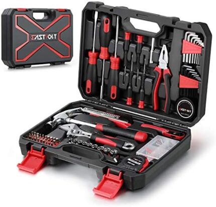 Eastvolt 128-Piece Home Repair Tool Set, Tool Sets for Homeowners, General Household Hand Tool Set with Storage Toolbox, EVHT12801, Black + Red (ASK01)