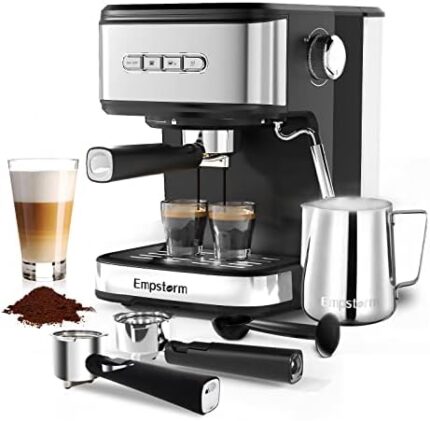 Empstorm Espresso Machine 20 Bar,Espresso Coffee Maker with Milk Frother Steam Wand,Semi-Automatic Dual-nozzle Espresso Machine,Automatic power-off Function (Espresso Machine)