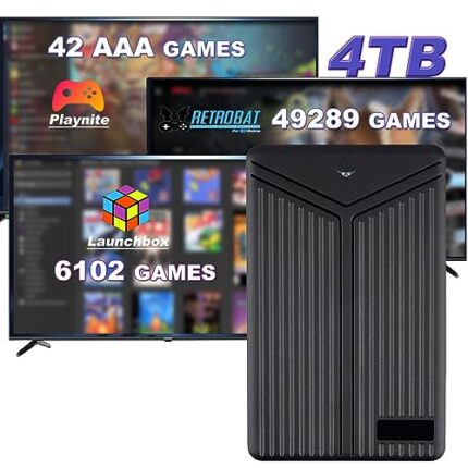 Emulator Console Game HDD with 55433 Video Games, 4T Retro Game Console Hard Drive with 80+ Emulator Console, 42 AAA PC Games, 3 Game Systems, Sata 3 to USB 3.0 Cable, Plug and Play for Win 8.1/10/11