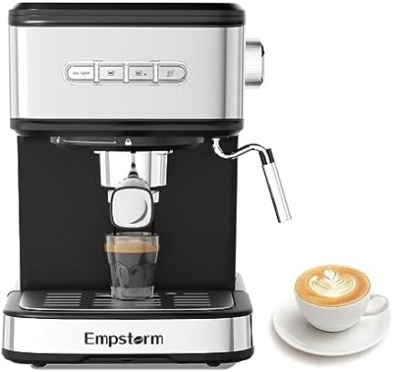 Espresso Machine 20 Bar Pump Pressure, Cappuccino Coffee Maker with Milk Foaming Steam Wand for Latte, Mocha, Cappuccino, with 2 in 1 Powder and Capsule Portafilter, Removable 1.5L Water Tank