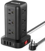 Extension Cord with Multiple Outlets, Surge Protector Power Strip Tower, 12 AC 4 USB (1 USB C)，Mini Power Strip with USB Ports, Surge Protector Tower 6.5FT Overload Protection for Home Office