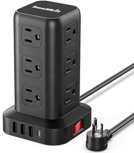 Extension Cord with Multiple Outlets, Surge Protector Power Strip Tower, 12 AC 4 USB (1 USB C)，Mini Power Strip with USB Ports, Surge Protector Tower 6.5FT Overload Protection for Home Office