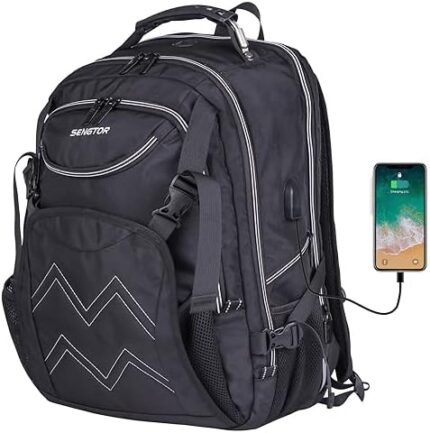 Extra Large Backpack for Men 48L, Water Resistant 18.2 Inch Travel Laptop Backpack with USB Charging Port, TSA Friendly Big Business Anti Theft Computer Bag Work College School Bookbags Gifts, Black