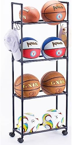 FDSDEFEN Basketball Rack, Garage Ball Storage Stand Ball Rack Rolling Balls Organizer with Wheels Sports Outdoor Volleyball Soccer Football Garage Organizer Basketball Accessories