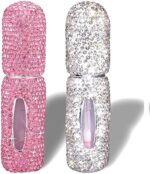 FEENM Perfume Spray Bottle 5ML 2PCS White&Pink Bling Rhinestone Empty Portable Travel Fine Mist Refillable Mini Spray Dispensers for Perfume, Essential Oil