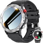 FILIEKEU 𝑩𝒍𝒖𝒆𝒕𝒐𝒐𝒕𝒉 𝑪𝒂𝒍𝒍 𝑺𝒎𝒂𝒓𝒕𝒘𝒂𝒕𝒄𝒉 Men Touch Screen Blood Pressure Monitor Waterproof Sport Military Tactical Smart Watches for iPhone Compatible Silver
