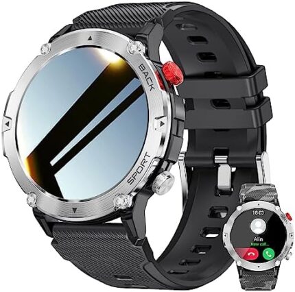 FILIEKEU 𝑩𝒍𝒖𝒆𝒕𝒐𝒐𝒕𝒉 𝑪𝒂𝒍𝒍 𝑺𝒎𝒂𝒓𝒕𝒘𝒂𝒕𝒄𝒉 Men Touch Screen Blood Pressure Monitor Waterproof Sport Military Tactical Smart Watches for iPhone Compatible Silver