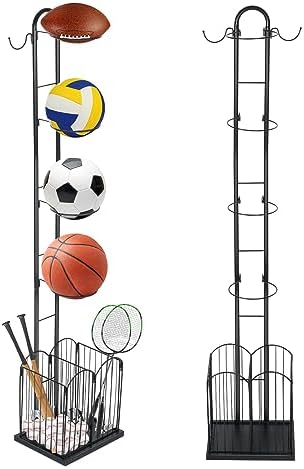 FYYTARO Ball Storage Rack Holder, Sports Equipment Storage Organizer, Removable Stand Up Ball Rack, Indoor Vertical Display Stand for Basketball Rugby Football Volleyball Baseball