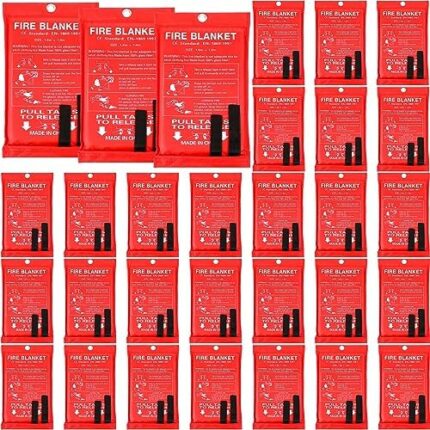 Fire Blanket Fiberglass Fire Emergency Blanket Flame Retardant Fire Suppression Blanket Fireproof Emergency Survival Safety Cover for Kitchen Home Car Office Warehouse Camping, 39 x 39 Inch (30 Pack)