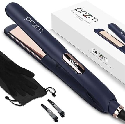 Flat Iron Hair Straightener, Prizm Hair Straightener and Curler 2 in 1, 1.25'' inch Straightener Flat Iron with 4 Temp, Dual Voltage, LCD Temp Display, Nano Titanium Flat Iron for Fast Heating