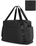 Foldable Duffle Bag, BAGSMART 30.6L Tote Travel Bag Gym Sports Bag for Women, Carry On Luggage Weekender Overnight Bag for Travel Essentials(Black)