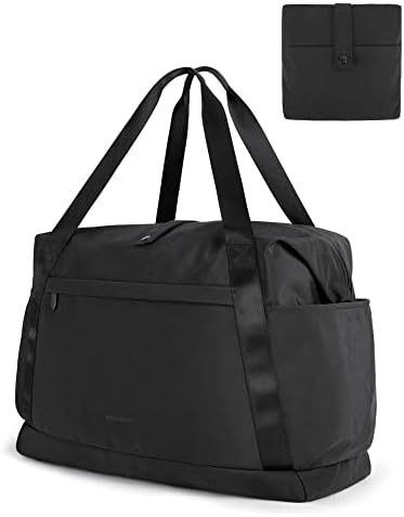 Foldable Duffle Bag, BAGSMART 30.6L Tote Travel Bag Gym Sports Bag for Women, Carry On Luggage Weekender Overnight Bag for Travel Essentials(Black)