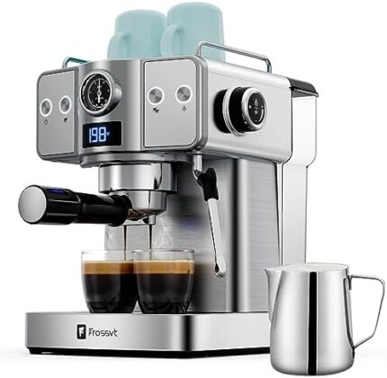 Frossvt Espresso Machine, 20 Bar Espresso Maker with Milk Frother Steam Wand for Latte and Cappuccino, Stainless Steel Coffee machines with 1.8L/60oz Water Tank for home, Sliver Coffee maker