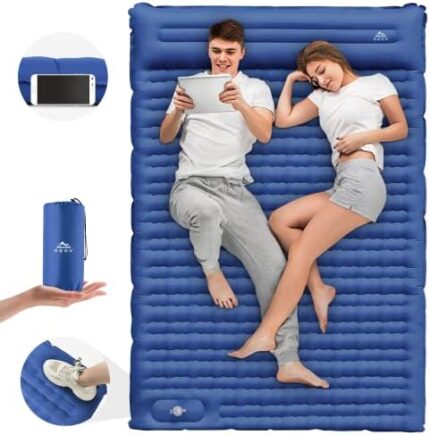 GGOV Double Sleeping Pad for Camping with Built-in Foot Pump, Extra Thick 4.7 Inch Inflatable Sleeping Pat and Pillow for Backpacking, Hiking, and Traveling