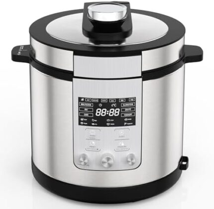GIHETKUT 14-in-1 Electric Pressure Cooker, 6.3 Quart Multi Cooker, Rice Slow Cooker with Knob, Steamer, Sauté, Yogurt Maker, Cake Maker, Warmer & Sterilizer, Stainless Steel