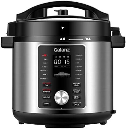 Galanz 12-in-1 Electric Pressure Cooker & Air Fryer with 12 Preset Programs Including Slow Cook, AirFry, Dehydrate, Rice, Grill, Roast, Steam, Beans, Stew, Warm, 6 Qt, 1000W/1500W, Stainless Steel
