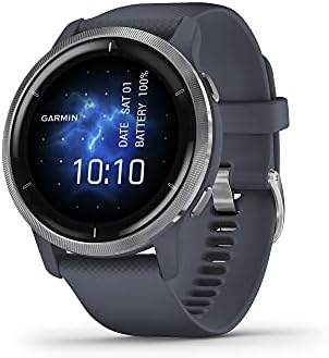 Garmin 010-02430-00 Venu 2, GPS Smartwatch, Advanced Health Monitoring, Fitness Features, Silver Bezel with GraniteBlue Case and Silicone Band