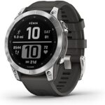Garmin 010-02540-00 fenix 7, adventure smartwatch, rugged outdoor watch with GPS, touchscreen, health and wellness features, silver with graphite band