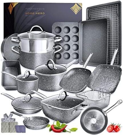 Granite Cookware Sets Nonstick Pots and Pans Set Nonstick - 23pc Kitchen Cookware Sets Induction Cookware Induction Pots and Pans for Cooking Pan Set Granite Cookware Set Non Sticking Pan Set