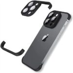 Gufiire for iPhone 15 Pro Max Case with Camera Lens Protector Frameless Corner Edge Pad, Soft Slim TPU Silicone Shockproof Protection Drop-Proof Frameless No Back Phone Case (Black)