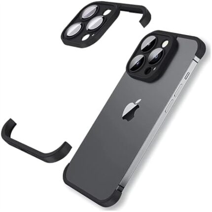 Gufiire for iPhone 15 Pro Max Case with Camera Lens Protector Frameless Corner Edge Pad, Soft Slim TPU Silicone Shockproof Protection Drop-Proof Frameless No Back Phone Case (Black)
