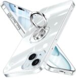 Guuboly Crystal Clear for iPhone 15 Case with 360°Ring Holder Kickstand Transparent Slim Lightweight Anti Yellowing Flexible Military Grade Drop Protection Bumper for iphone15 Cover,Clear