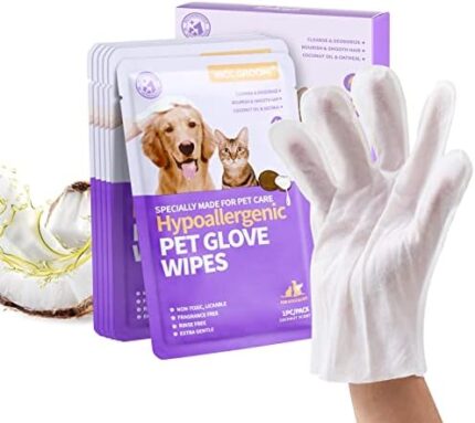 HICC PET Cleaning & Deodorizing Pet Bathing Wipes for Dogs and Cats, Nourish Fur Coconut Oil Grooming Wipes for Dog/Cat, Pet Bathing Gloves Wipes for Daily Care and Traveling (6 PCS)