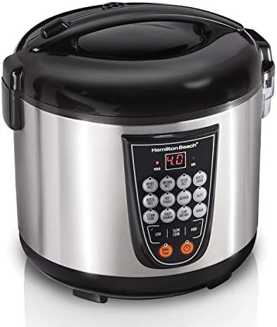 Hamilton Beach Digital Programmable Rice and Slow Cooker & Food Steamer, 20 Cups Cooked (10 Cups Uncooked), 14 Pre-Programmed Settings for Sear Saute, Hot Cereal, Soup, Nonstick Pot, Stainless Steel