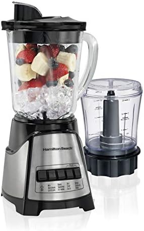 Hamilton Beach Power Elite Blender for Shakes and Smoothies with 3-Cup Vegetable Chopper Mini Food Processor, 40oz Glass Jar, 12 Functions for Puree, Ice Crush, Black and Stainless Steel (58149)