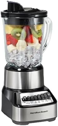 Hamilton Beach Wave Crusher Blender For Shakes and Smoothies With 40 Oz Glass Jar and 14 Functions, Ice Sabre Blades & 700 Watts for Consistently Smooth Results, Black + Stainless Steel (54221)